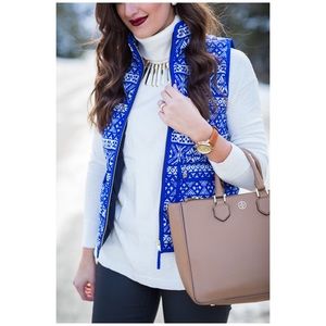 J. Crew puffer vest down navy fair isle petite